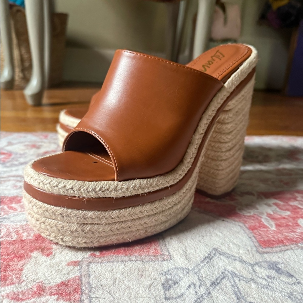 Women’s Tan Platform Espadrille Slide Heels